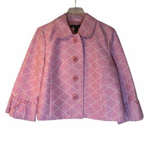 INC International Concepts Pink Jacquard Cropped Jacket Blazer Peter Pan Collar